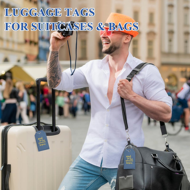 Casmonal Luggage Tag & Initial Baggage Tags for Suitcases Leather Bag Tags for Backpacks Handbag School Instrument with Name ID Label Travel Essentials, Unique Fun Blue Personalized Luggage Tags 2 Pack - Image 4